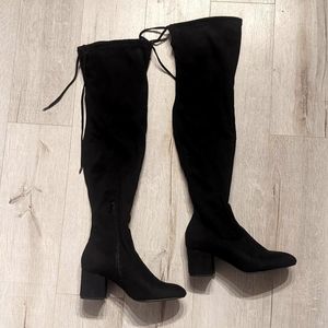 Over the Knee black dress boots, microfiber, size 37